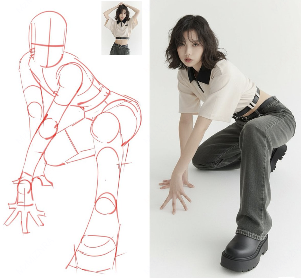 Model pose like the sketch