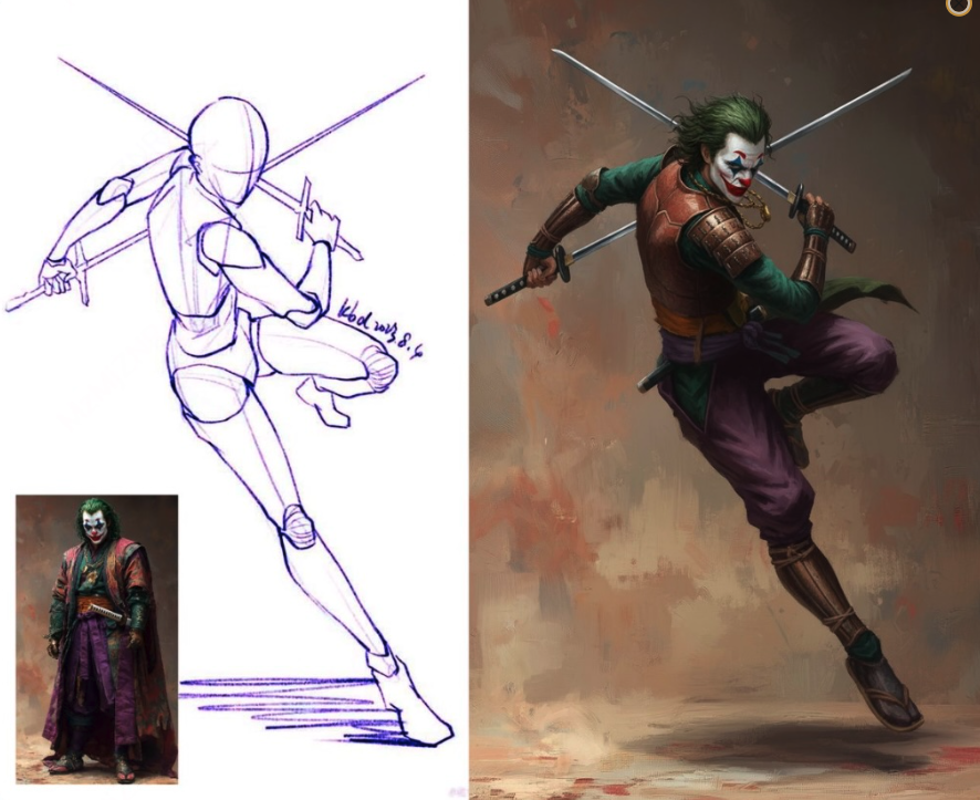 Replace the character from Image 1 with the pose from Image 2, shot in a professional studio.