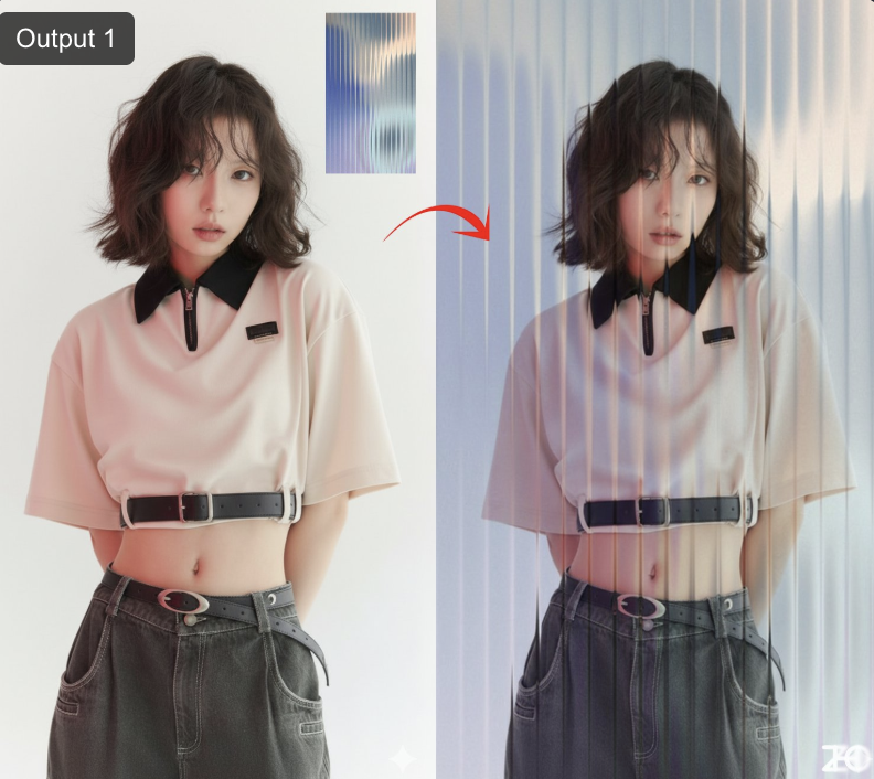 Overlay the [glass] effect from Image 2 onto the photo in Image 1