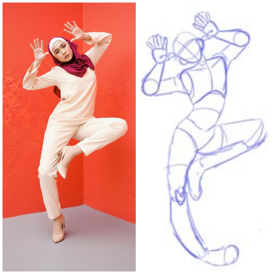 Make the model pose like this sketch